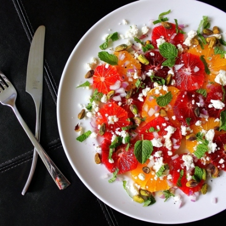 blood orange salad with goat cheese pistachios and mint 4