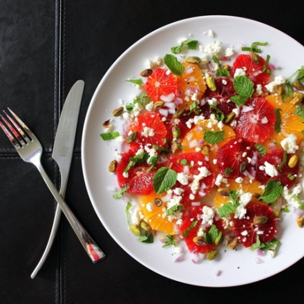 blood orange salad with goat cheese pistachios and mint 2